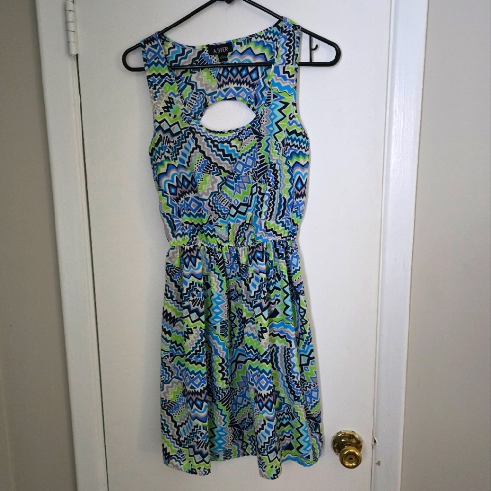 Blue and Green Patterned Women's Dress